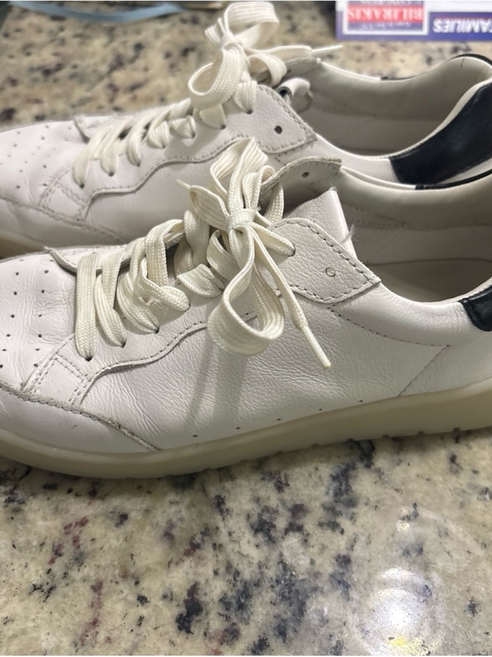 Vince Camuto Classic Men’s White Leather Sneakers with Black Heel Accent